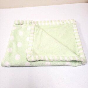Snugly Baby 28x37 Green White Polka Dot Baby Plush Blanket Stripe Trim